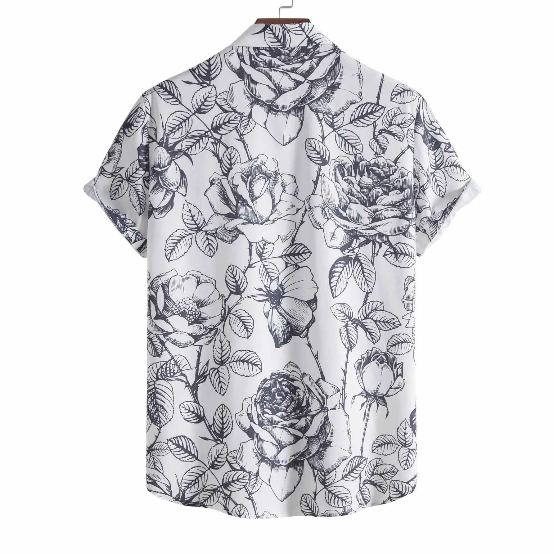 White Tropical Floral Shirt Men 2023 Summer New Casual Short Sleeve Button Down Beach Shirts Men 4 Way Stretch Hawaiian Shirt