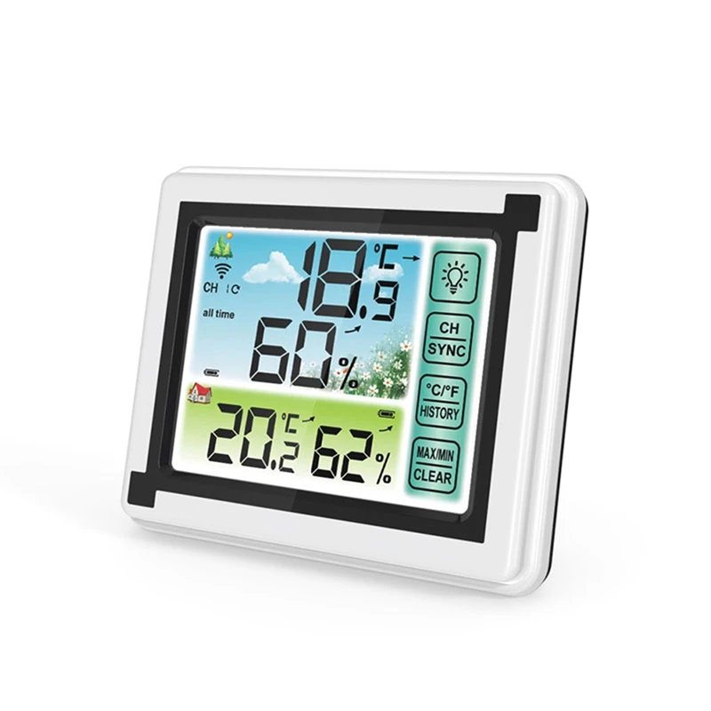 Weather Station Alarm Clock Thermometer Hygrometer Touch Screen Wireless Outdoor Sensor Sunrise Sunset Hygrothermograph