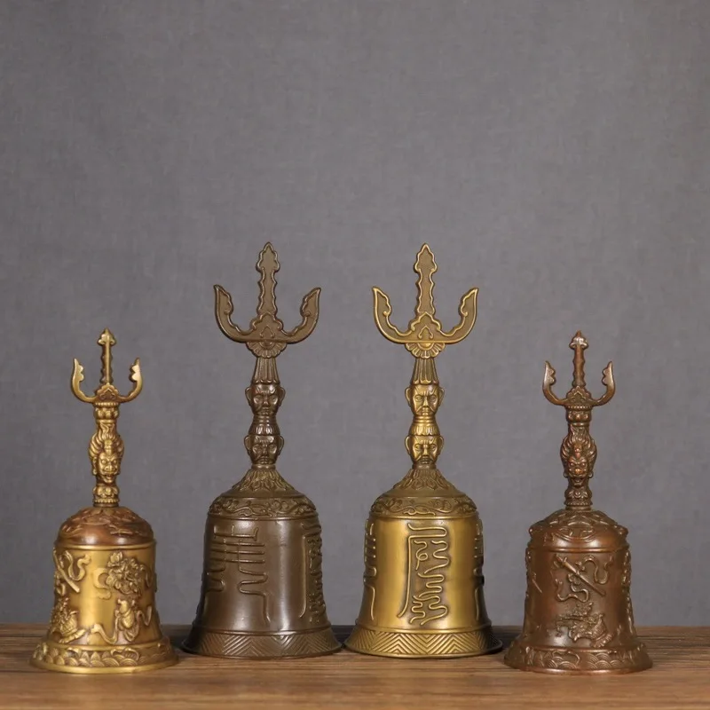 Pure copper Sanqing hand bell with a crisp sound, clear patterns, thick leather color, and copper carving decoration