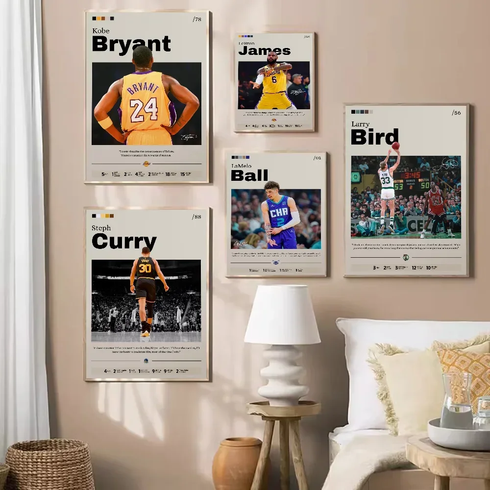 Estrella del baloncesto Kobe, James, Bird, cartel de la NBA, pintura decorativa, arte de pared moderno para el hogar, decoración estética para sala de estar