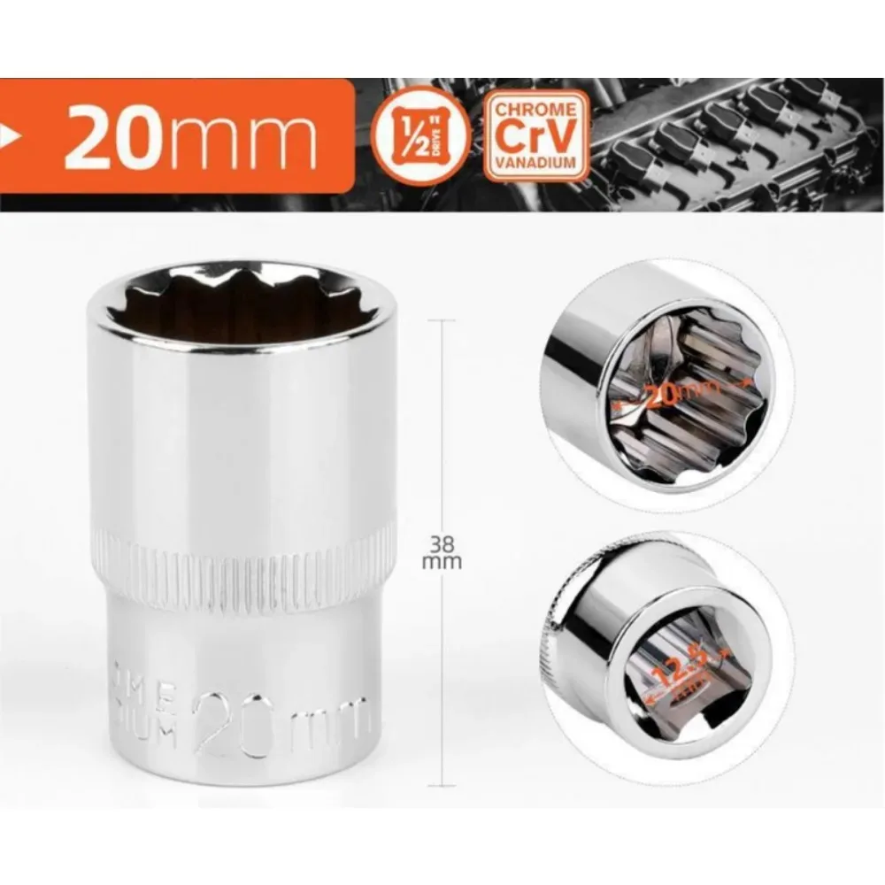 1/2 inch ratelratel sleutel 8-32mm, 12-punts korte dop, 12-tands dopset voor auto reparatie handgereedschap