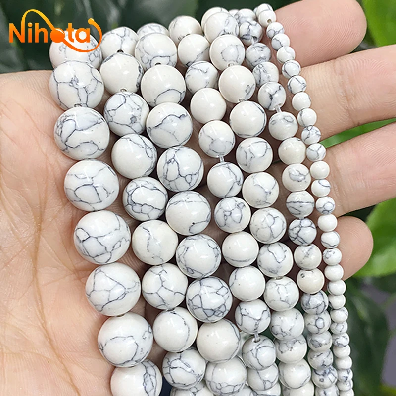 

Smooth White Turquoises Round Loose Beads for Diy Bracelet Necklace Accessories Jewelry Making 15" Strand 4 6 8 10 12 14MM