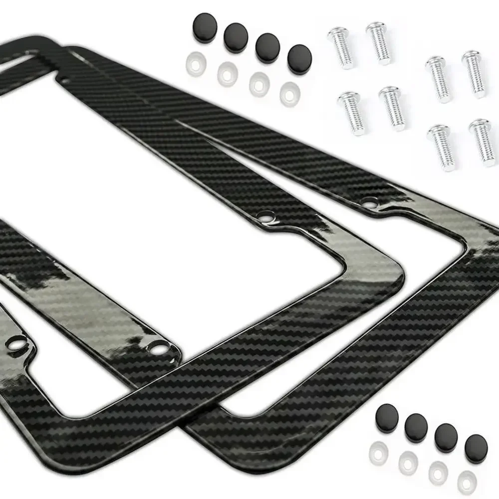 Universal Carbon Fiber Pattern Car License Plate Frame Cover Holder Accessories
