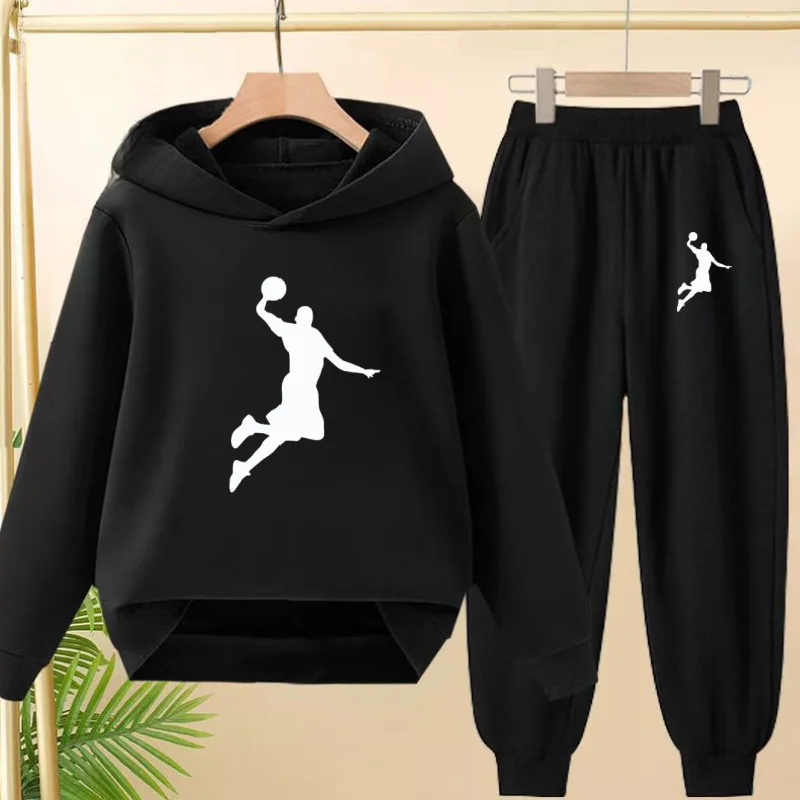 

3-12 Age Autumn Winter Children 2 Piece Casual Boy Girl Hoodie Trousers Pullover Hooded No. 23 Basketball Sportswear Outerwear