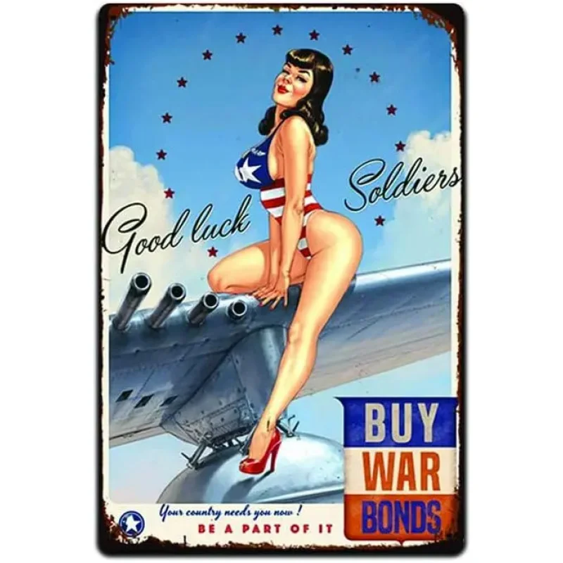 Vintage Style Aluminum Tin Sign   Aviation Airplane Pin Up Girl War Bonds Nostalgic Sign Home Decor for Club Bar Cafe 1PC