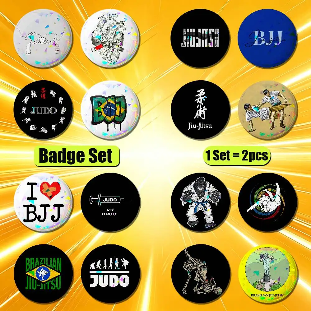 For Brazilian Jiu Jitsu BJJ Japan Judo Badge Pin Insignia 2 Pcs Set Round Button Emblem Laser Film Gift 44mm Custom