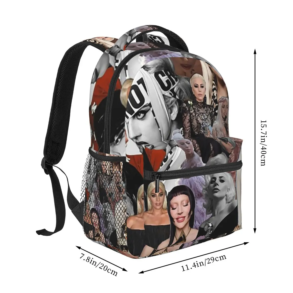 Drawing Lady Gaga Graphic Student Backpack School Bag Hiking Travel Daypack for Men Women Fashion Bookbag Shoulder Bags