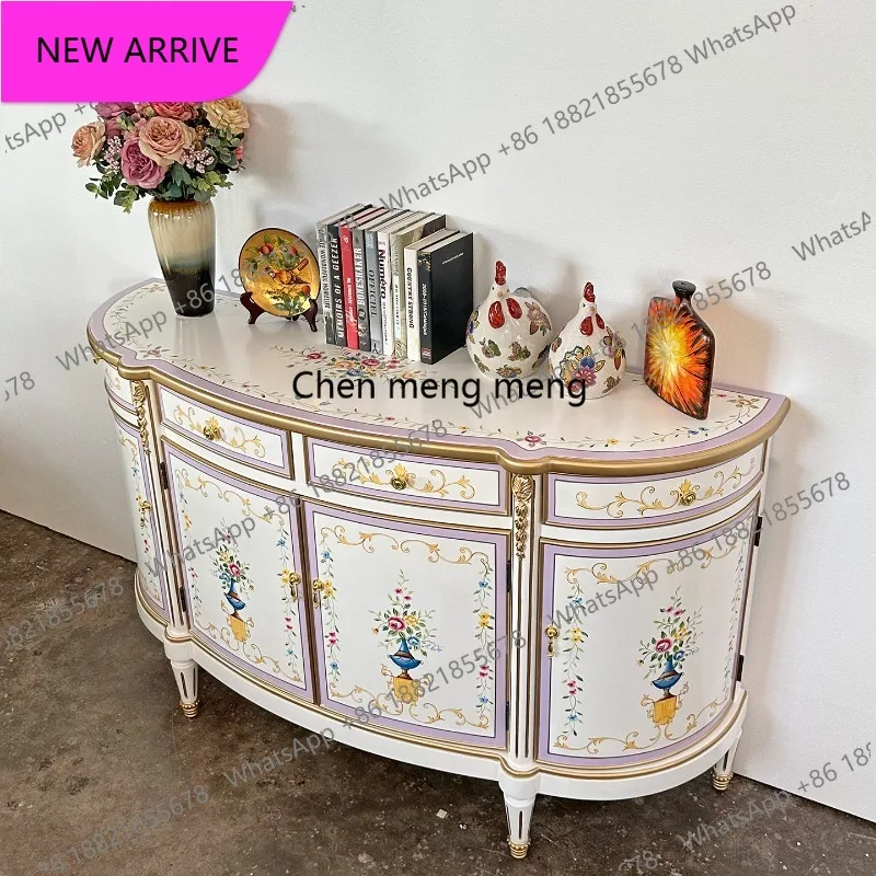 

Классический французский шкаф M183 с росписью, пристенный, для столовой, роскошный полукруглый декоративный шкаф для прихожей