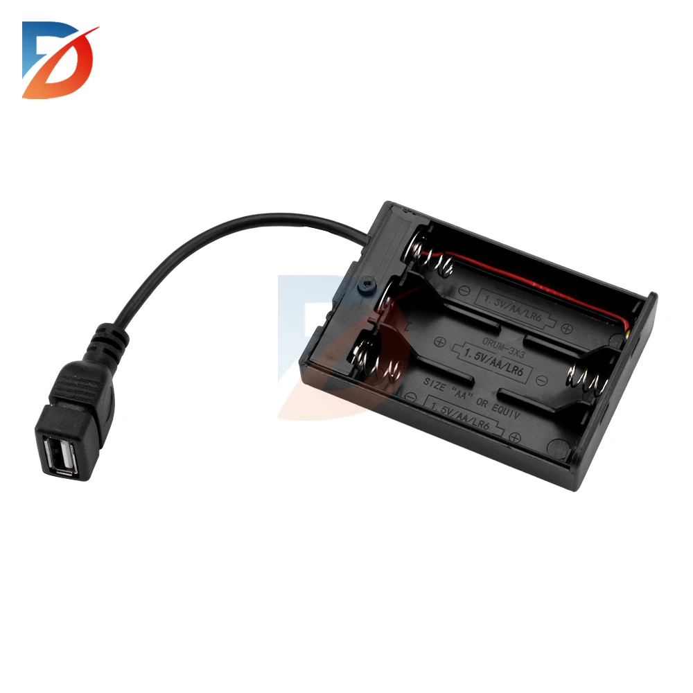 8 AA Battery Holder 12V Cover Switch USB Female Socket Battery Box Suitable for Computer Motherboard Camera Remote Control