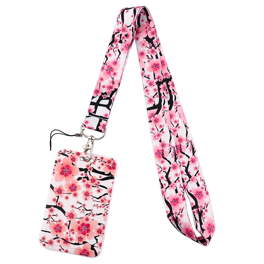 Nowy Sakura Cherry Blossoms Flower lanyard card ID Badge Holder Keychain Pass Gym Mobile Kids Key Holder Key Rings Gift — zdjęcie 6