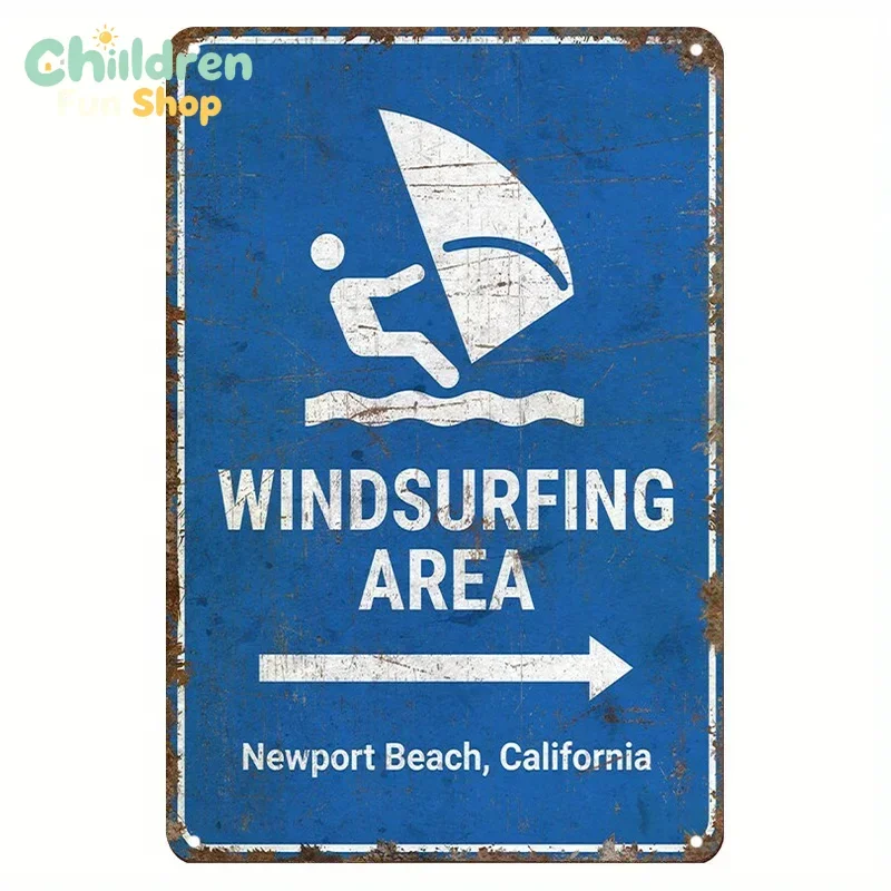 Vintage-Style Iron Tin Sign,  Windsurfing Area Wall Art, Rustic Farmhouse Beach Decor for Home, Bar, and Outdoor Spaces