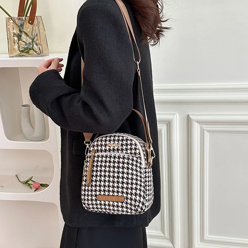 Women Bag Canvas Casual Bag for Woman Houndstooth Shoulder Bag Brand Lady Messenger Designer New Popular Shoulder Crossbody 2023