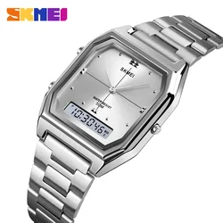 SKMEI 3 Time Fashion Mens Clock Stainless Steel Chrono Digital Wristwatches Men Women Waterproof Thin Lady Male Alarm Hour 1612