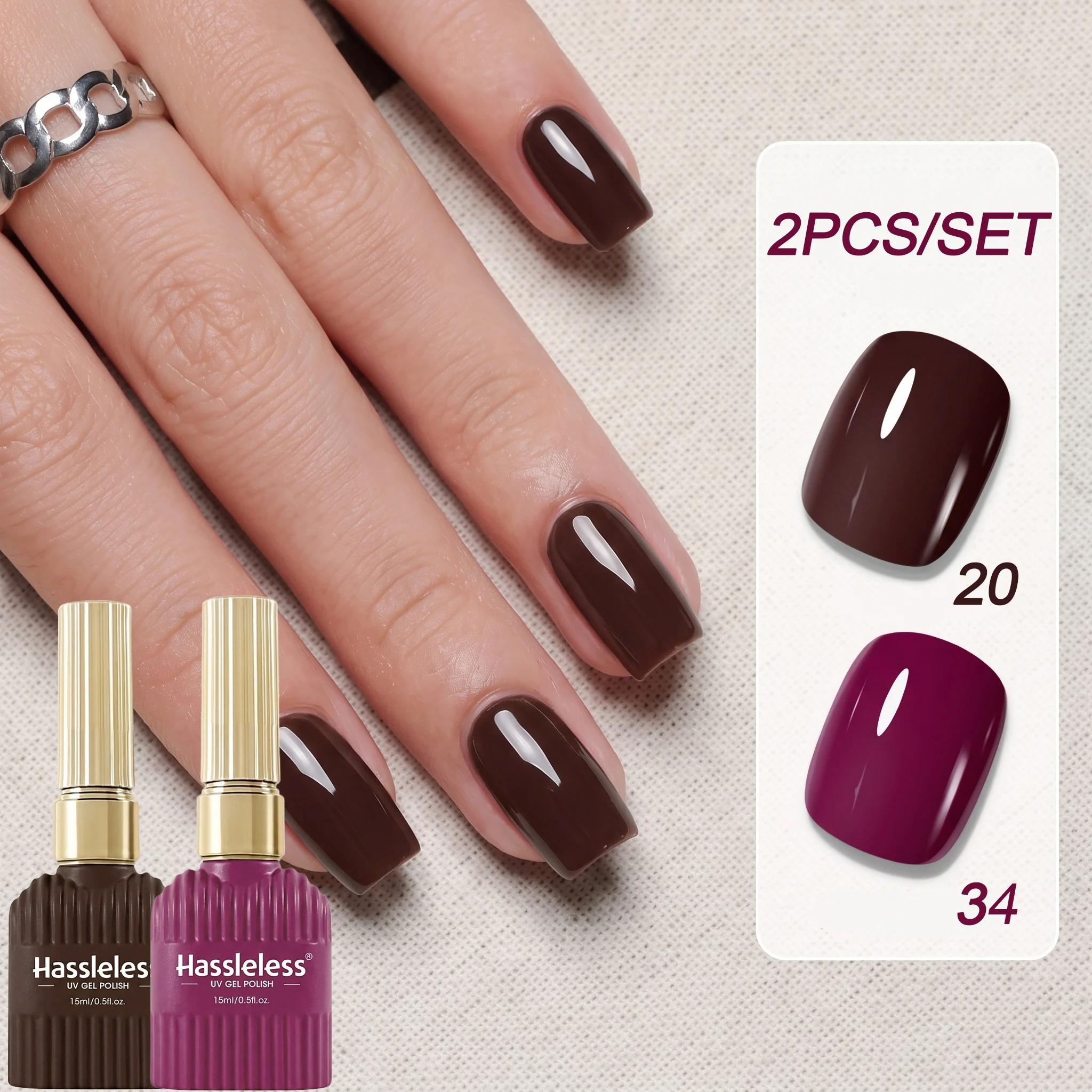 Hassleless 2Pcs Deep Wine Brown and Grape Purple Nail Polish Gel Set, a Preferred Choice for Autumn and Winter Ambiance Nail Art, with Harmonious and High-End Color Tones, Suitable for Dates, Parties, and Holiday Nail Art, Fashionable and High-End Color Matching, Suitable for Home and Salon Nail Art, Nail Art Gift