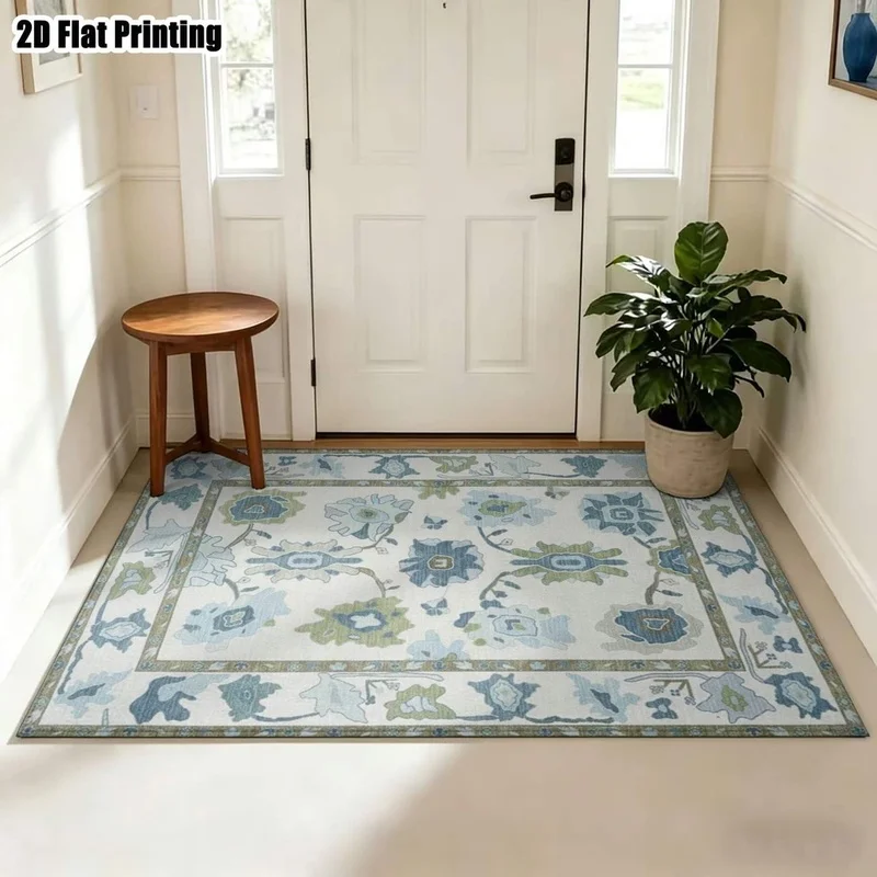 1Pc Morandi Color Retro Floral Rug, Bohemian Style Decorative Rug for Living Room, Bedroom, Dining Room, Bedside, Indoor and Outdoor Patio, Home Decor Accessories
