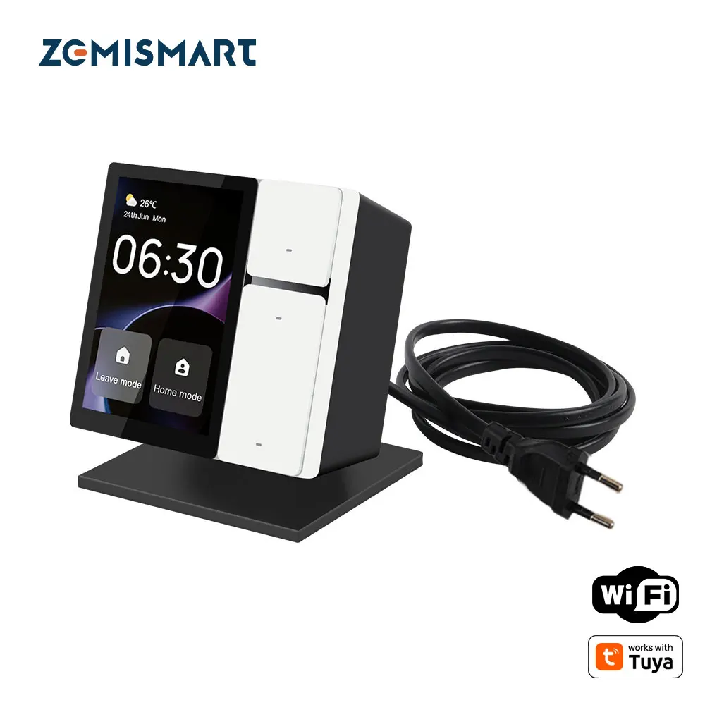 Zemismart 3.5 inch Smart Central Control Panel Work with Tuya Built-in BLE Sig Mesh IR Control Touch Screen Come with Base Plug