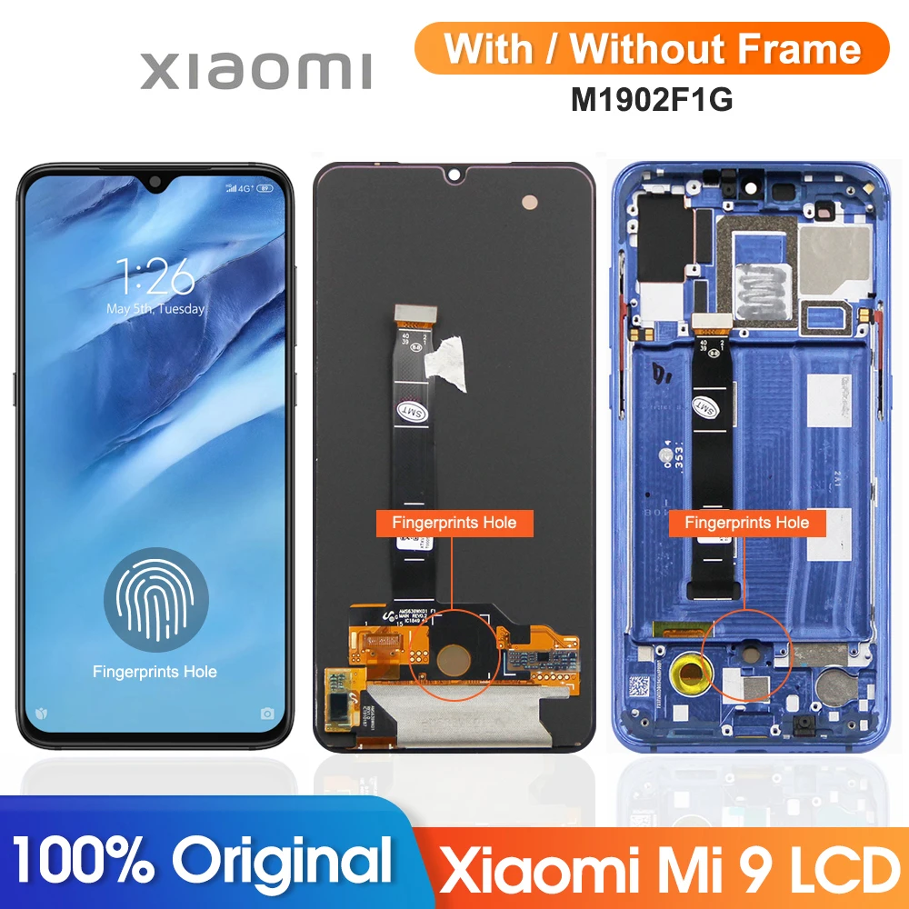 

6.39" Super AMOLED Mi 9 Mi9 Display Screen With Fingerprints For Xiaomi 9 M1902F1G LCD Display Touch Screen Digitizer Assembly