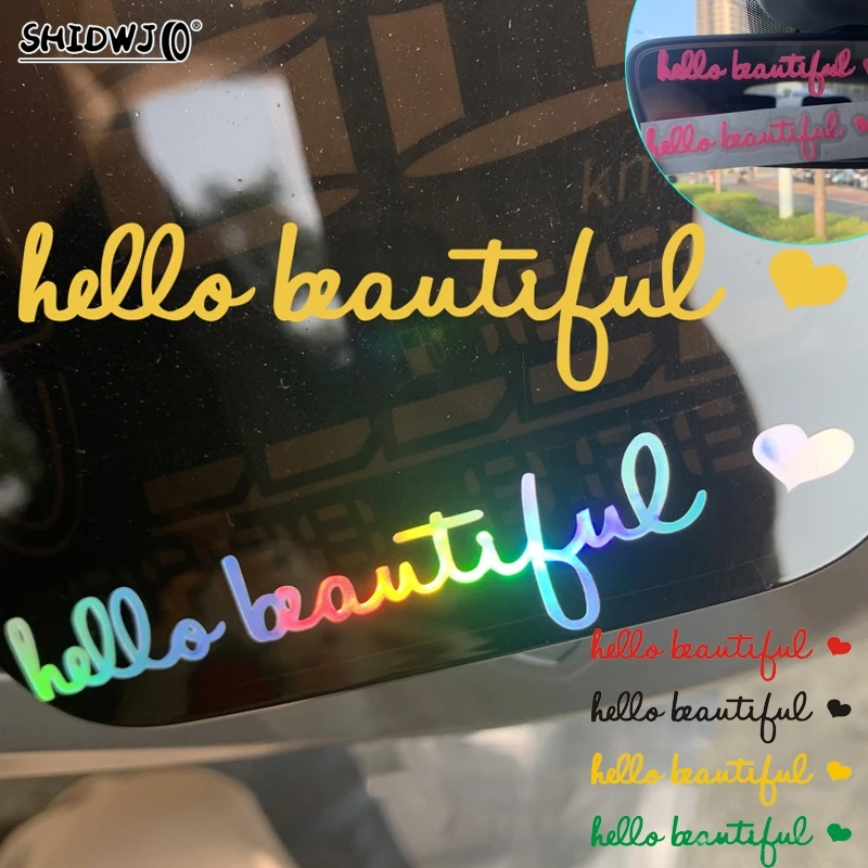 1pcs Car Hello Beautiful Rear View Mirror Decal Car Stickers Interior Decor Accessories Gifts For Her Positive Laptop Decal