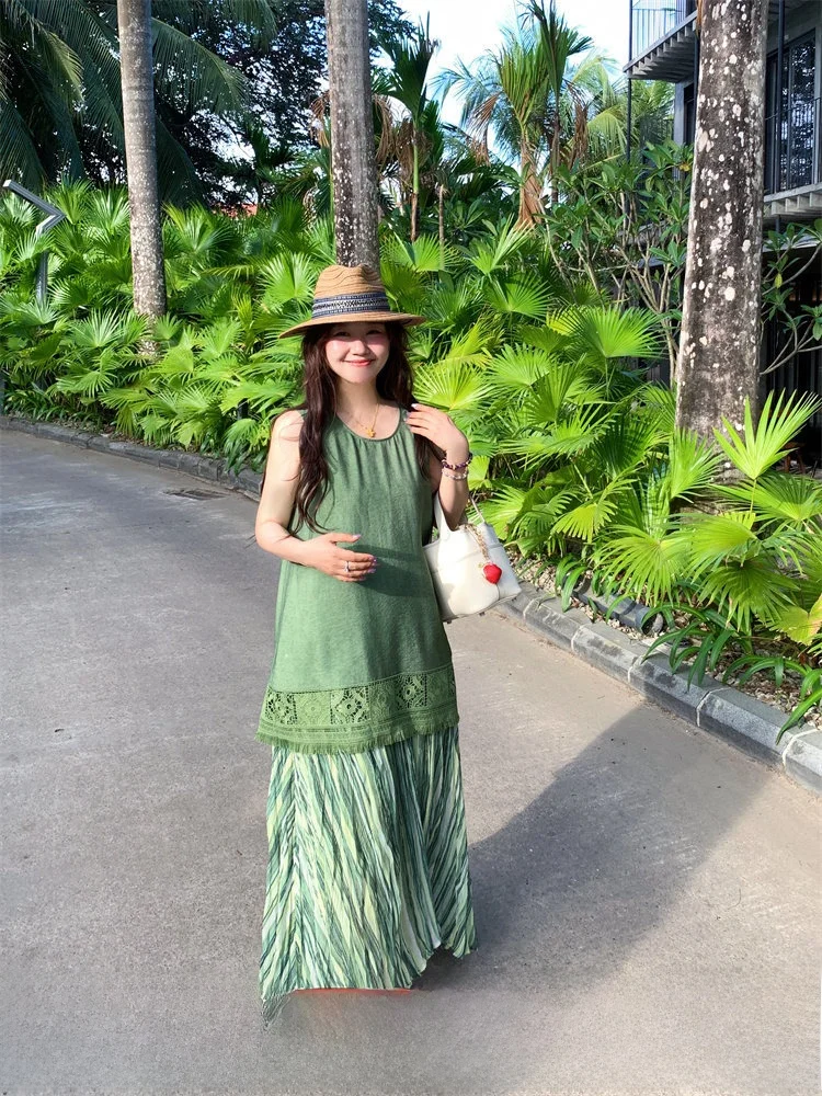 

Unique Beautiful Lace Patchwork Vest Strap Women's Summer Outerwear 2025 New Sle Two-Piece Set Skirt Faionable Commute Sle