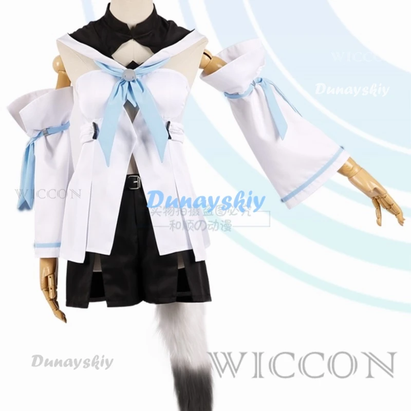 Virtual VTuber Youtuber Hololive Shirakami Fubuki Cosplay Costume Wig Tail Ear Headwear Animal Fox Outfits Anime Cosplay Costume