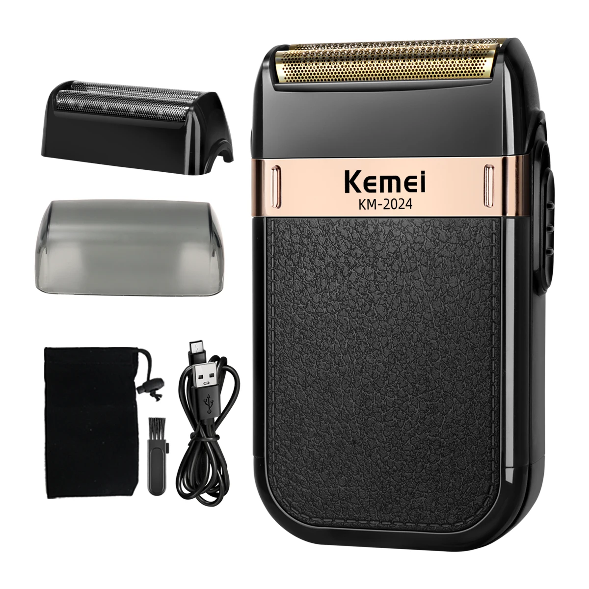 Kemei-2024 Rasoir Électrique pour Hommes Double Lame Étanche Rasoir Sans Fil USB Rechargeable Rasage Barber Tondeuse