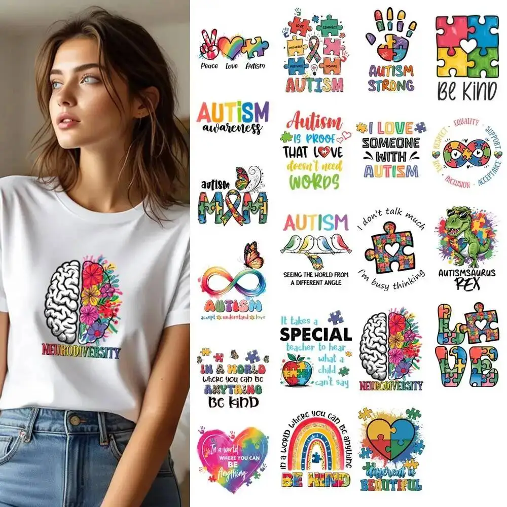 Be Kind Careful Autism Transfer Patches For Clothes Applqiues DIY A-Level Washable T-shirts Iron-on Thermal Stickers