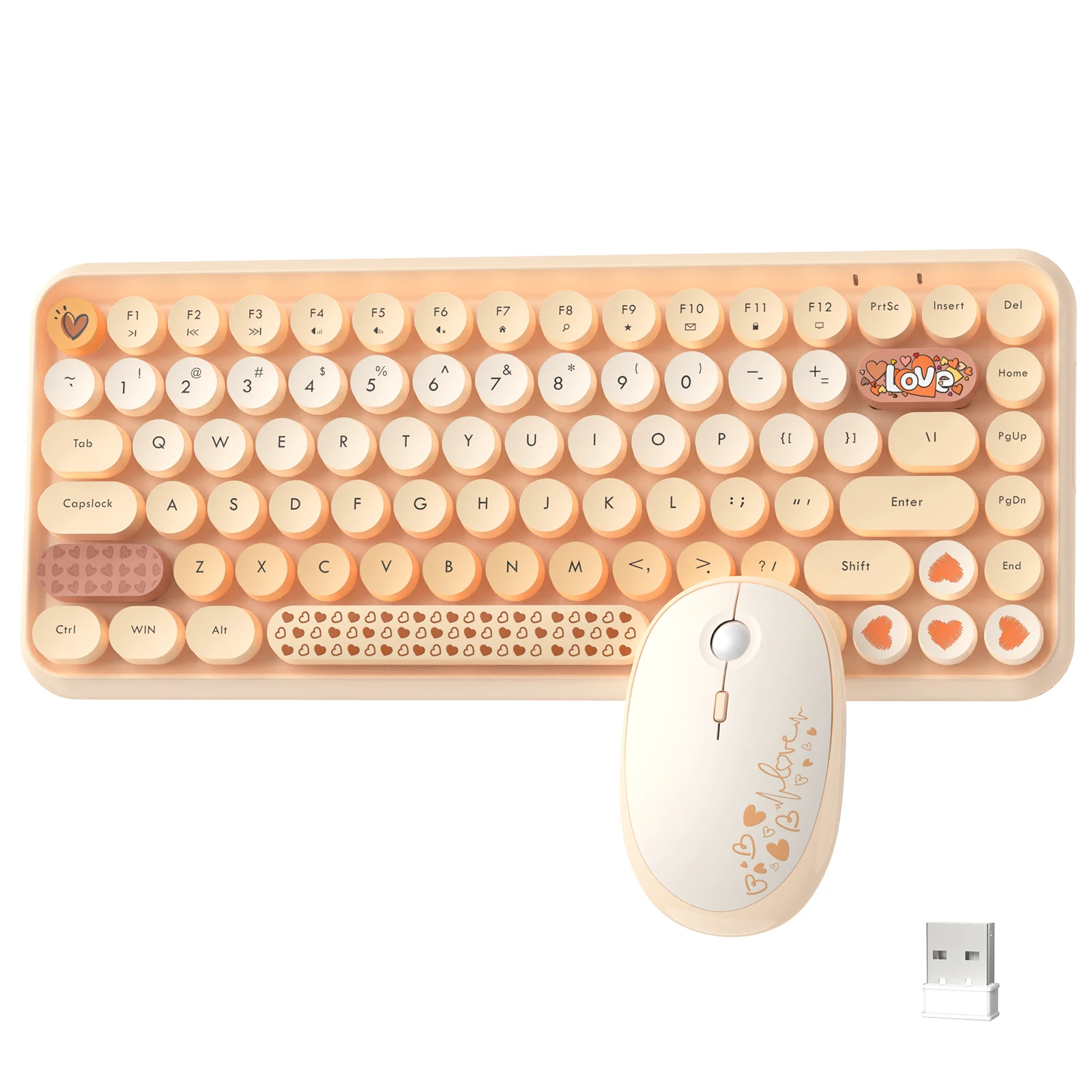 

AJAZZ ПК Беспроводная клавиатура и мышь Набор 2,4 ГГц USB, 84 клавиши пишущей машинки Круглые колпачки для клавиш 75 процентов, маленькая беспроводная эстетическая мышь