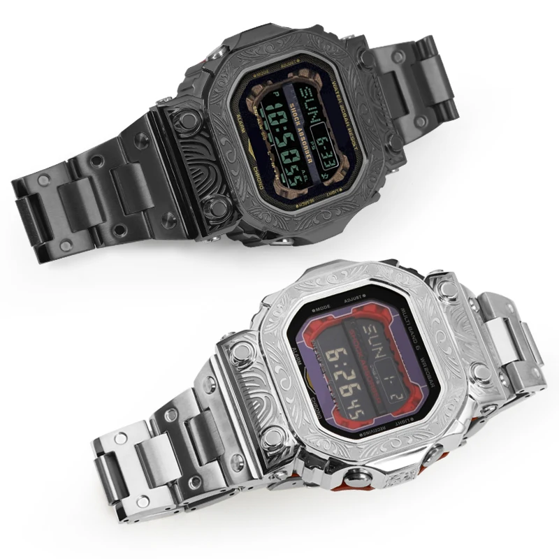 Luxury GX-56BB Big G Watch Modificaiton Kit Carved metal case for Gx56 GXW-56BB Stainlesss Steel Wach Band Bracelet Accessories