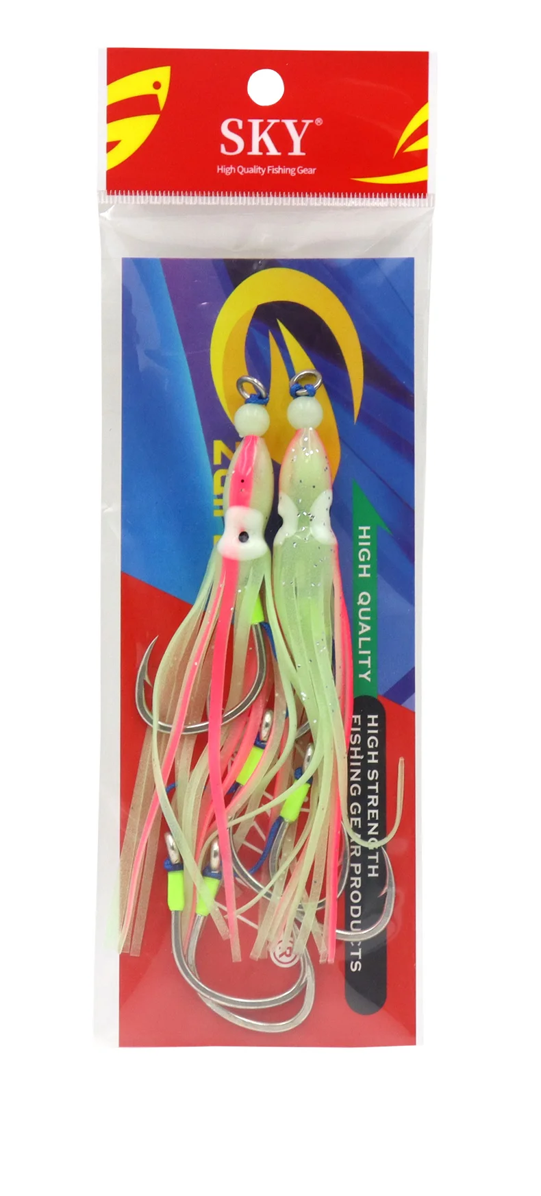 ZYZHE Meeresfischerei-Ködergarnituren 2 Stück/Beutel Angelhaken mit Leuchtendem Oktopus-Weichköder Salzwasser-Thunfisch Gestreifter Barsch Sabiki-Haken Angelausrüstung – Detail 9