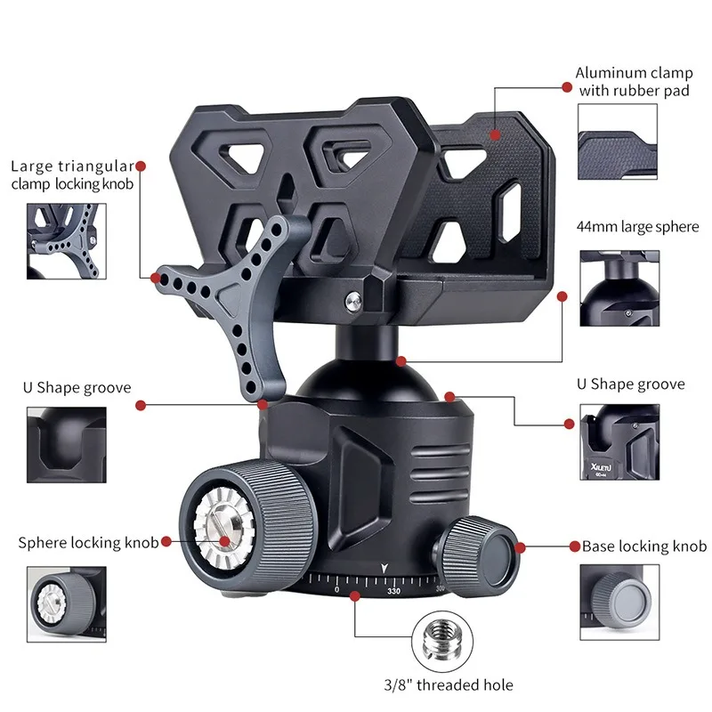 Metal large ball diameter spherical clip seat photography and video tripod panoramic gimbal tripod accessories