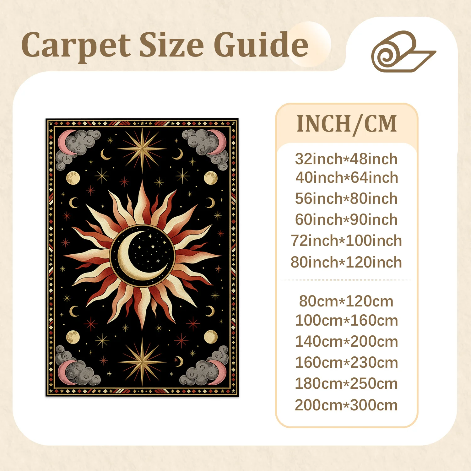 Celestial Sun Moon Stars Pattern Velvet Decorative Area Rug, Machine Washable Soft Floor Rug, Suitable for Living Room, Bedroom, Office, Entryway, Ideal for Halloween, Thanksgiving, Christmas, New Year Holiday Decor