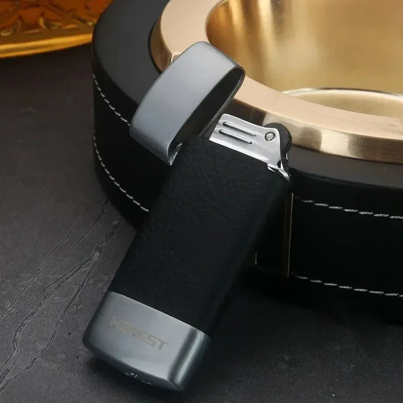 

Honest Leather - Metal Combined Gas Lighter: Innovative Retro Flint - wheel Ignition for Cigarette Lighting