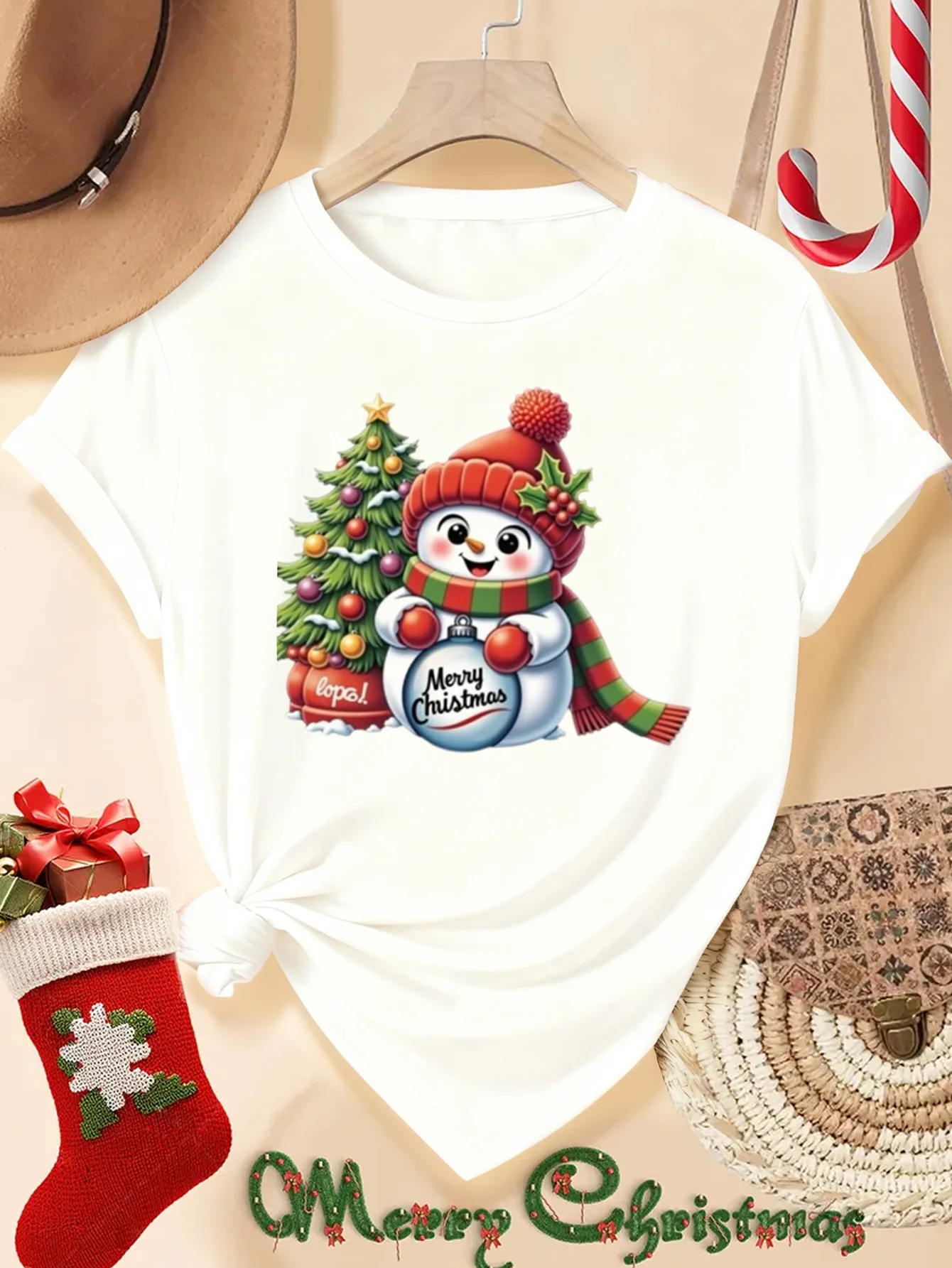 T-Shirt de noël rouge mignon bonhomme de neige imprimé à manches courtes col rond haut décontracté noël Thanksgiving Halloween femmes vêtements