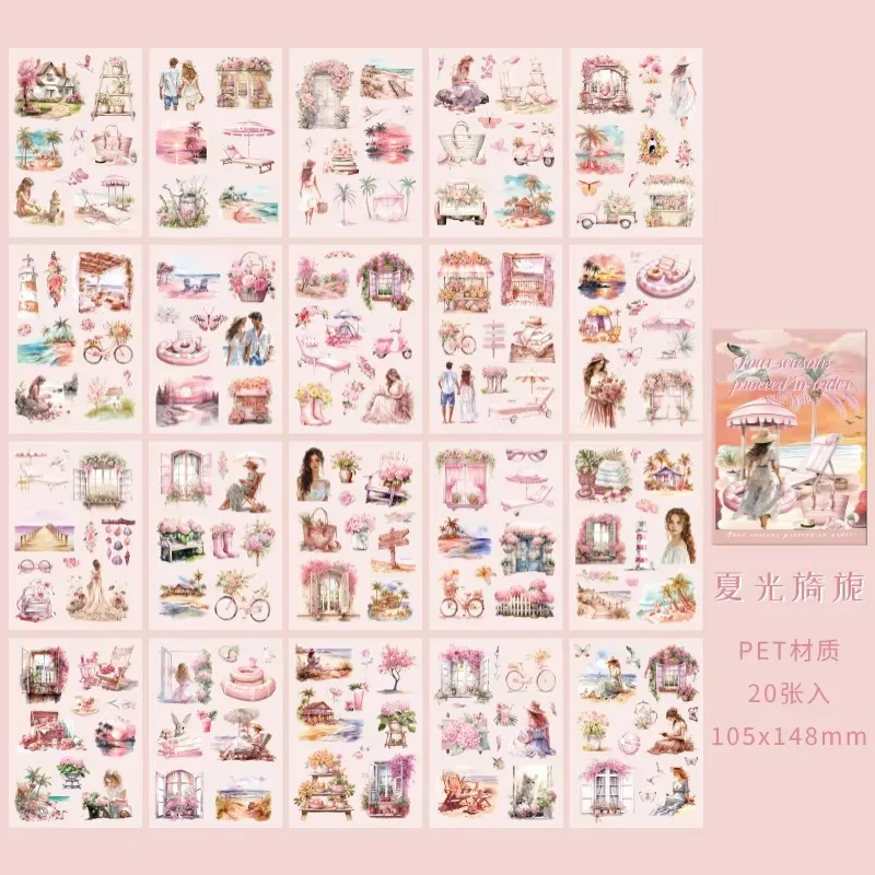 20Pcs Stickers Four Seasons Teenage travel Dairy handbook material sticker book Package Supplies decorative Scrapbook 148*105mm