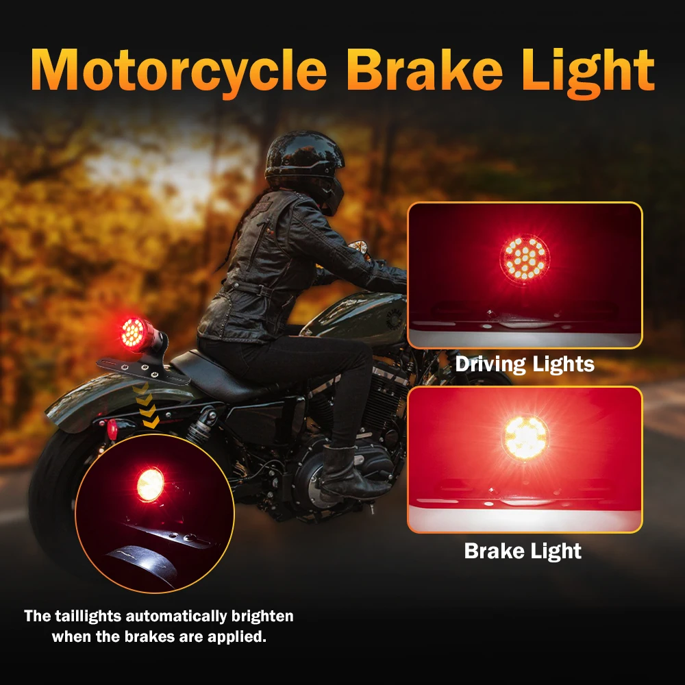 

1PC 12V DC Motorcycle LED Tail Light Black/Silver Cover Universal Brake Stop Rear Tail Light Fit For Harley Models