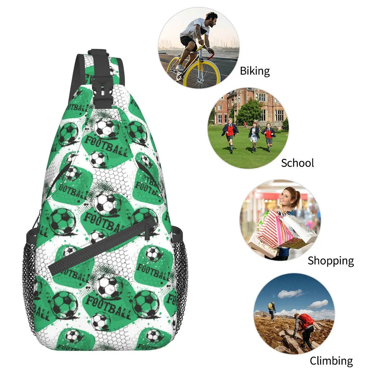 Soccer Crossbody Sling Bags Small Chest Bag Football Balls Sports Shoulder Backpack Daypack for Hiking Outdoor Biking Satchel