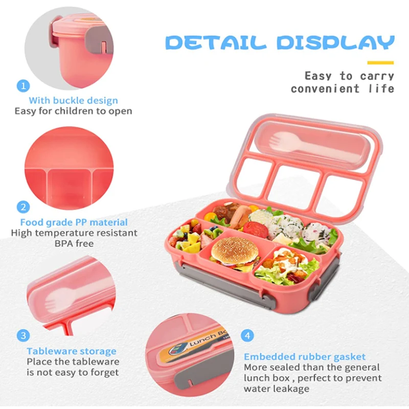 Lunch Box for Kids Leak Proof Cute Bento Snack Box for Adults and Kids with Cutlery Microwave Safe Food Storage Containers