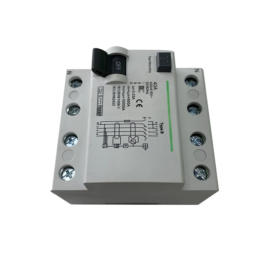 Type B RCCB 2Pole 4 Pole 40A 63A DC Earth Leakage 10KA 300mA RCD Circuit Breaker