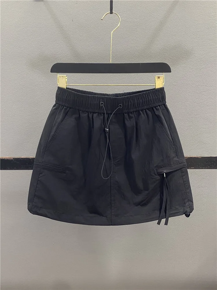 

Retro Workwear A-Line Skirt Women's Summer Design Loose Elastic Waist Drawstring Casual Slimming Versatile Half-length S...