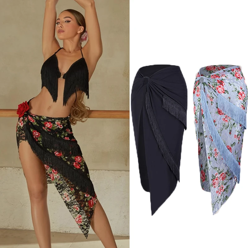 

3 Colors Latin Dance Fringed Skirt Adults Chacha Samba Rumba Dance Tassels Skirts Women'S Performance Dancing Wear SL13266