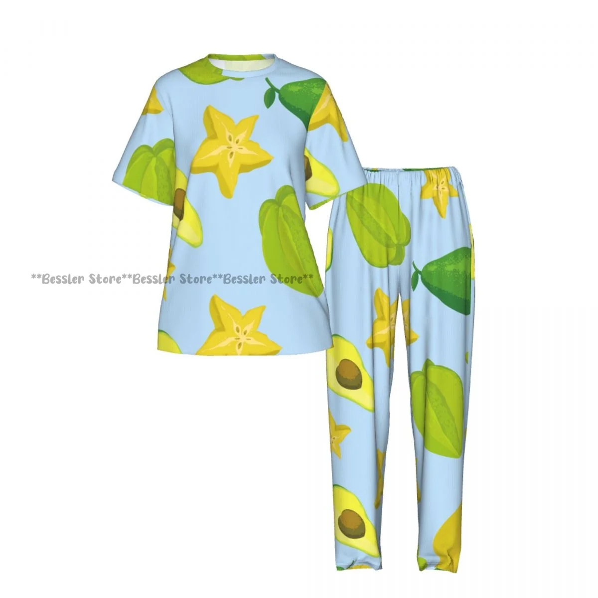 Women Pajama Sets Lounge Sleepwear Tropical Fruits Short Sleeve Nightwear