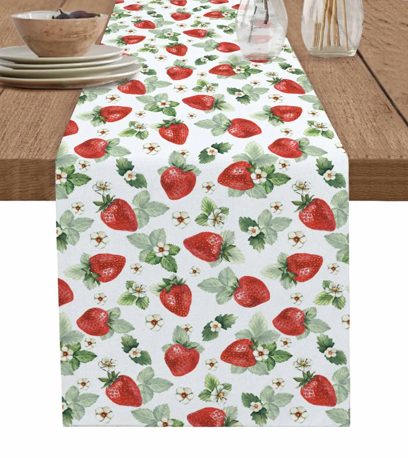 Summer Fruit Strawberry Flower Table Runner Wedding Dining Table Decoration Table Runner Holiday Dining Tablecloth