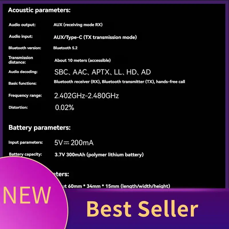 M07K-Wireless Audio Adapter Bluetooth 5.2 Transmitter Receiver Lossless Bluetooth Adapter Connected To Car Audio Adapter