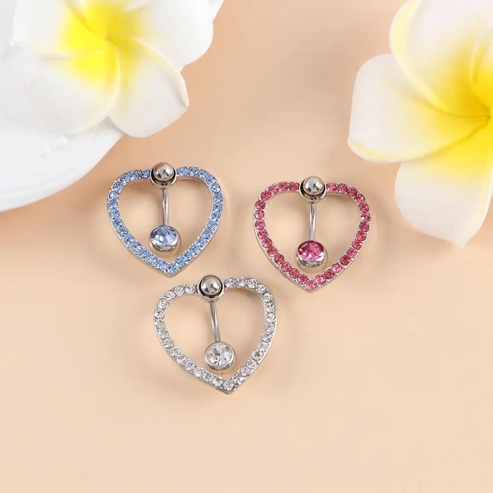 

Charm Gifts Heart-shaped Stainless Steel Rhinestones Party Bar Belly Button Ring Body Jewelry Love Navel Ring Belly Piercing