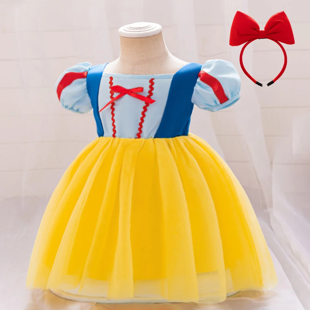 Girls Snow White Princess Costume Baby Girl Princess Dress Toddler Puff Sleeves Tulle Tutu Gown Kids Birthday Baptism Costumes