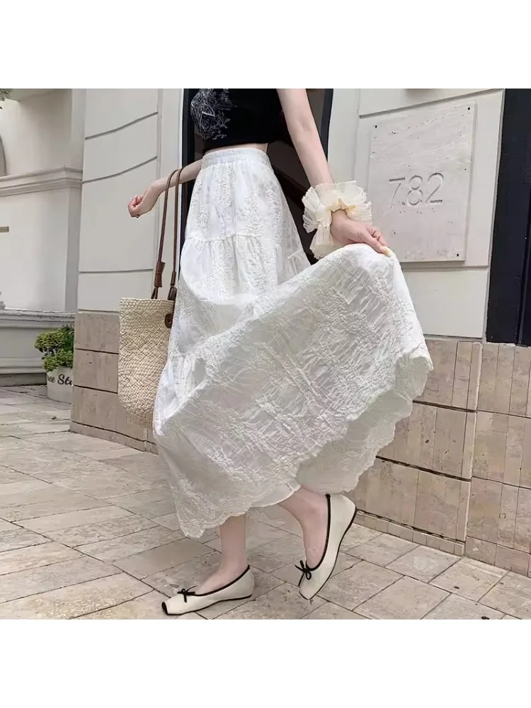 plus Size Women's High Waist Midi Skirt Lace Embroidered Net A-Line Summer Slimming Skirts Casual Shape Pear Shape 4