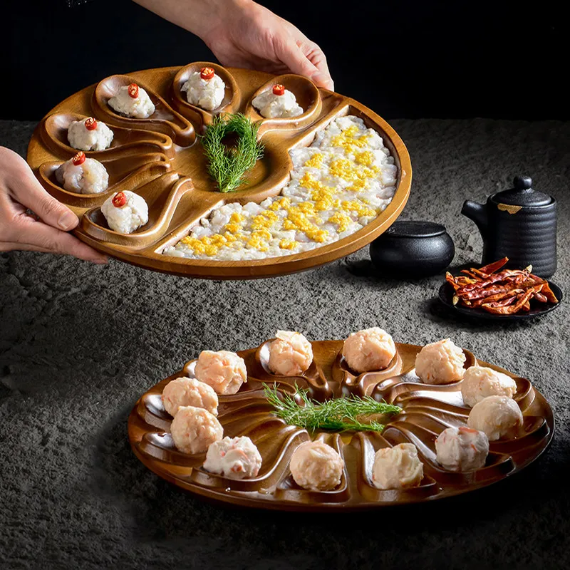 Round Walnut-flavored Dessert Plate, Restaurant Snack Plate, Sushi Plate, Molecular Cuisine Wooden Characteristic Tableware