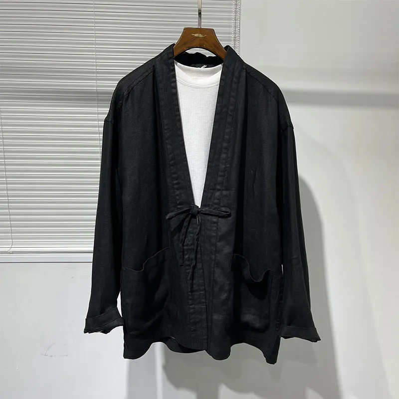 

Men's Korean Version Simple T-Shirt Cardigan Fashion Bandage Spring And Summer New Japanese Loose Solid Color Coat