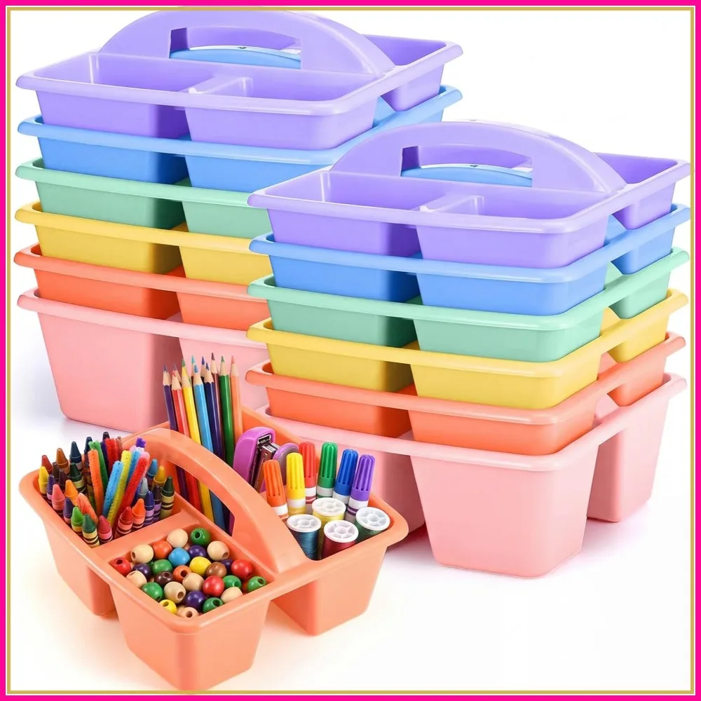 

12 Pack Plastic Classroom Caddy with 4 Compartments and Handles for School, Home, Office Supplies