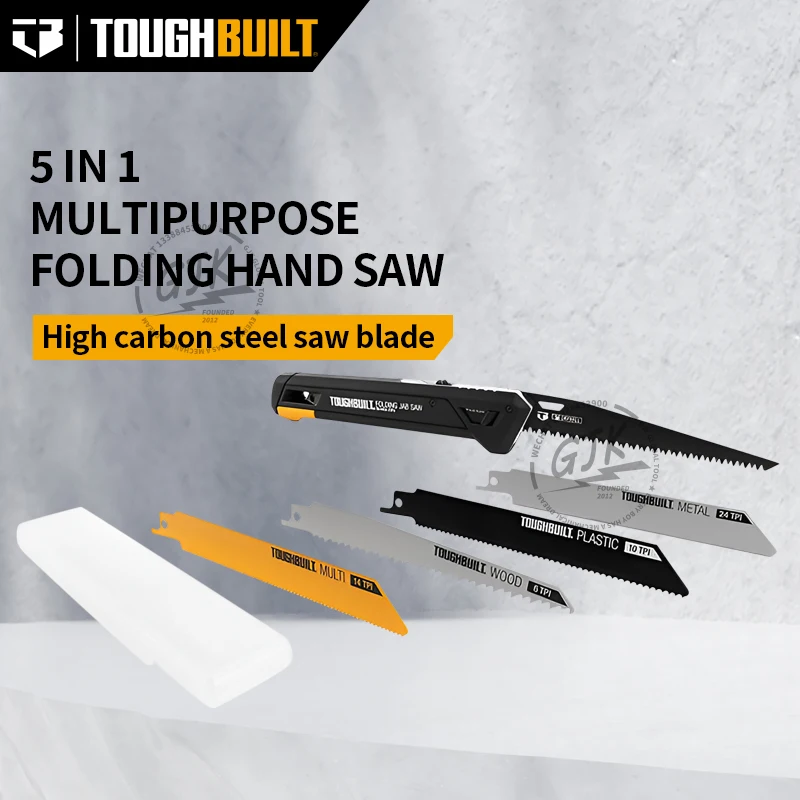 ToughBuilt - Folding Jab/Utility Saw, Drywall Blade w/triple-edge teeth (8 TPI) for faster cutting, + 4 Blades, TB-H4S5-23FU